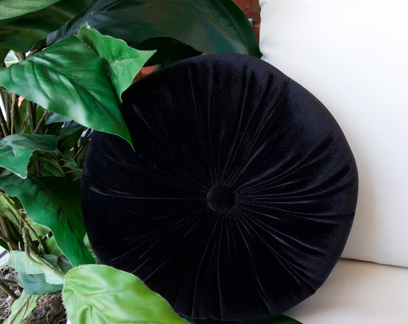 Black Velvet Round Soft Pillow Decorative Circle Cushion Boho Etsy