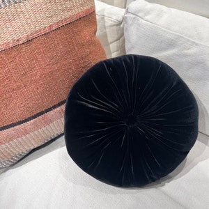 Black Velvet Round Soft Pillow Decorative Circle Cushion Boho Pillow image 1