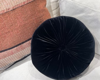 Black Velvet Round Soft Pillow Decorative Circle Cushion Boho Pillow