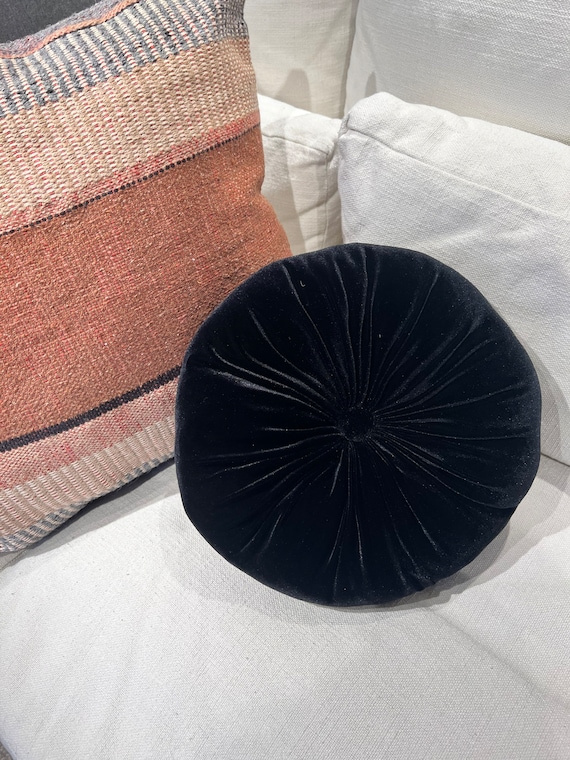 Black Velvet Round Soft Pillow Decorative Circle Cushion Boho Pillow