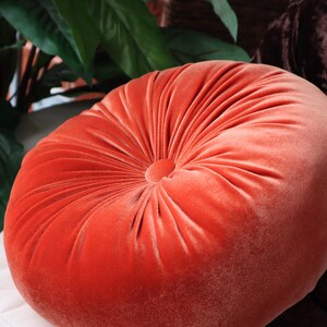 Velvet round Orange Cushion, solid Round Pillow, Velvet Throw Decorative Pillow