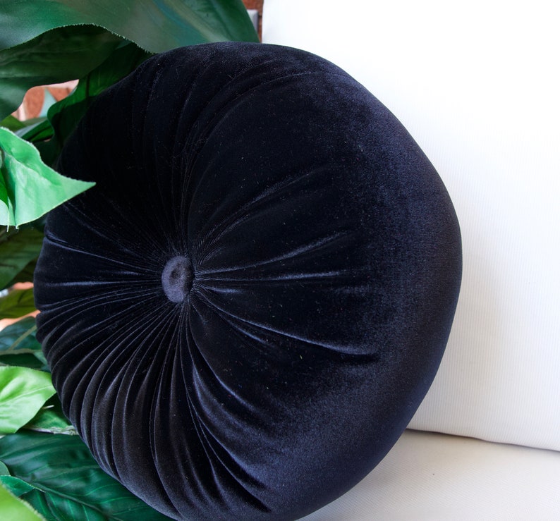 Black Velvet Round Soft Pillow Decorative Circle Cushion Boho Etsy