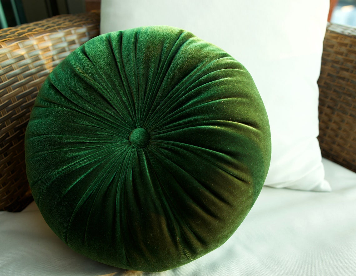 Velvet Round Green Cushion Velvet Solid Round Pillow Velvet Etsy
