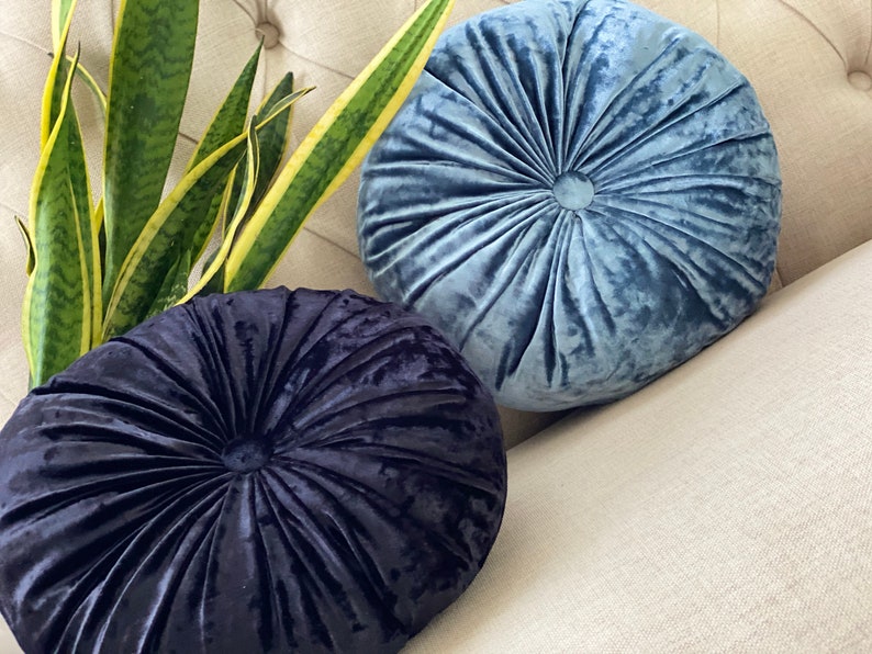 Crushed Black Velvet Round Soft Pillow Decorative Circle Etsy