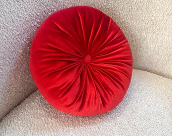 Round Velvet Cushion Tomato Red 12"