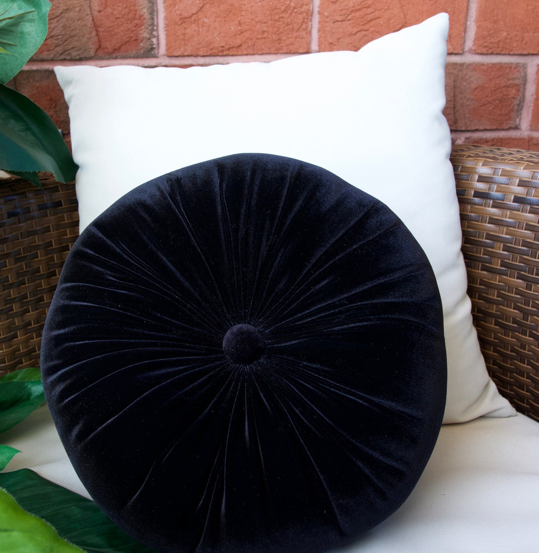 Black Velvet Round Soft Pillow Decorative Circle Cushion Boho Pillow Etsy