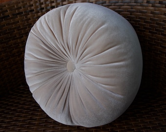 Round Velvet Cushion  White Ash 12"
