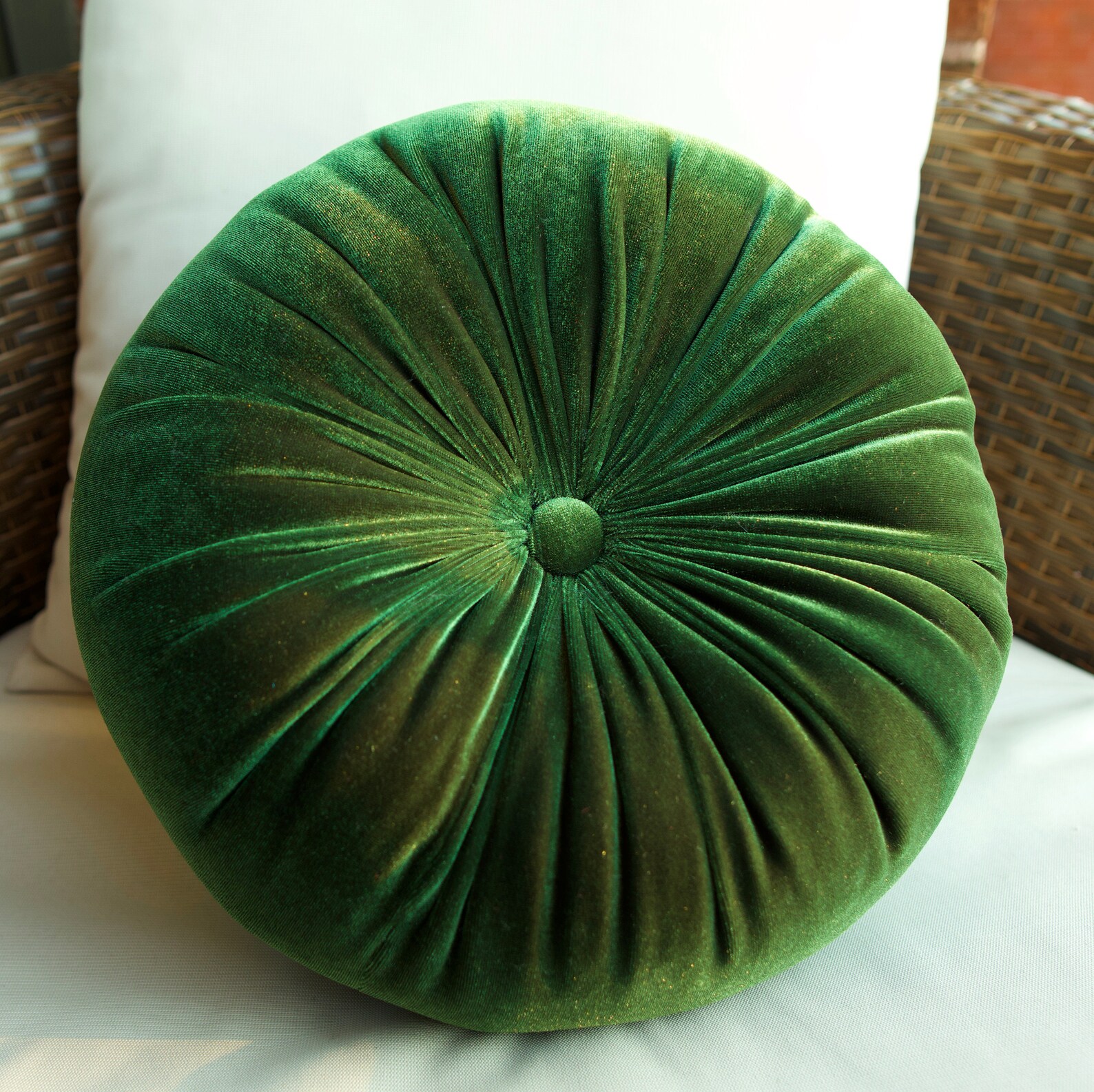 Velvet Round Green Cushion Velvet Solid Round Pillow Velvet Etsy