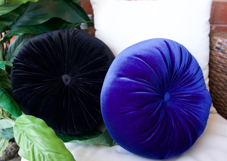 Black Velvet Round Soft Pillow Decorative Circle Cushion Boho Etsy