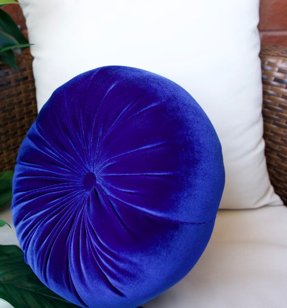 Blue Velvet Round Soft Pillow Decorative Circle Cushion Boho Etsy