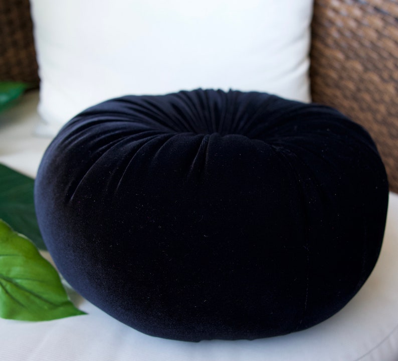 Black Velvet Round Soft Pillow Decorative Circle Cushion Boho Etsy