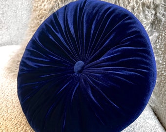 Midnight Blue Velvet Round Soft Decorative Circle Cushion Boho Pillow