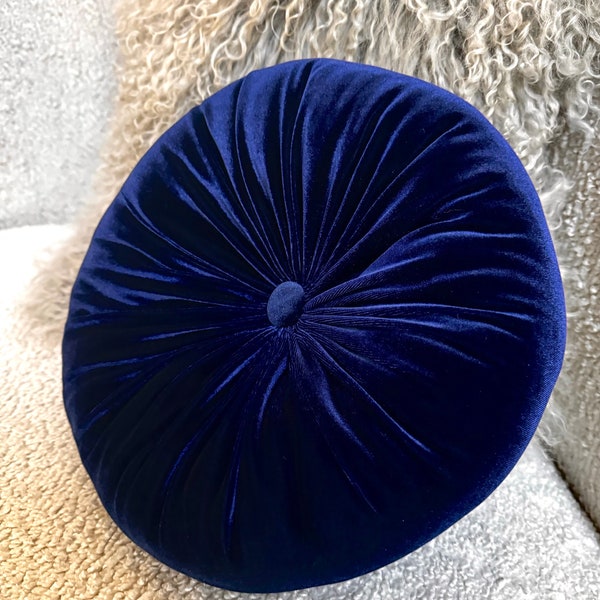 Midnight Blue Velvet Round Soft Decorative Circle Cushion Boho Pillow