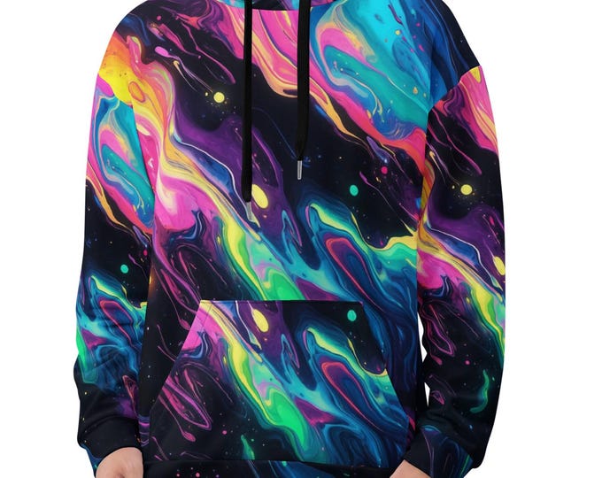 Featured listing image: Psychedelic Neon Hoodie – Trippy Swirl Rave Hoodie, EDM Festival Sweatshirt, Tie Dye Streetwear, Dopamine Dressing Pullover