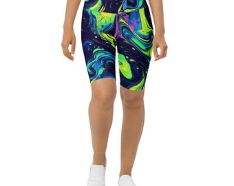 Paint Swirl Biker Shorts, High-Waisted Butt-Lifting Activewear, Yoga Shorts for Women, Flattering Streetwear, Stretchy Shorts