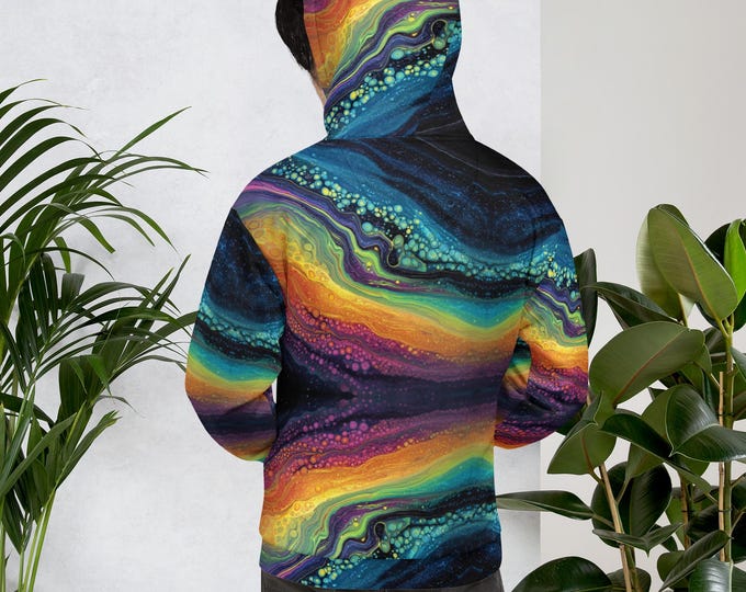 Featured listing image: Rainbow Galaxy Hoodie Unisex | Psychedelic Festival Sweatshirt | Colorful Trippy Pullover for Rave, Streetwear, and Pride Outfits