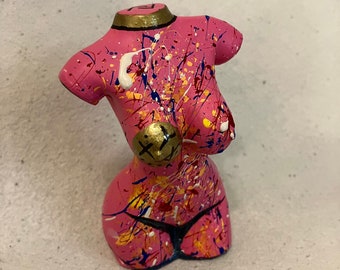 Painted Concrete Woman Body Sculpture, Pop Art Decor