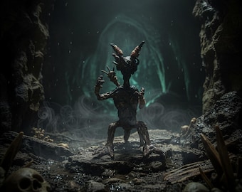 One-of-a-Kind Demon Figurine - Handmade Dark Art Sculpture - “Azurel” the Forgotten Gatekeeper - Horror Collectible