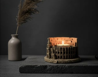 Handcrafted Concrete Colosseum Tealight Holder | Ancient Rome Monument Miniature | Architectural Candle Holder