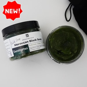 Moroccan Black Soap with Eucalyptus and kessa Glove- Hammam Set