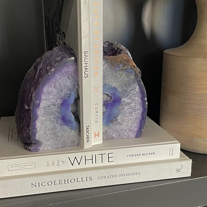 Purple Agate Druzy Bookend Pair Agate Decor Geode Bookends Etsy