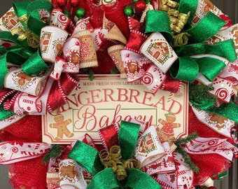 Gingerbread Bakery wreath for front door, Gingerbread Deco Mesh wreath, Gingerbread Bakery wreath, Christmas Gingerbread Bakery wreath