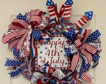 Happy 4th of July wreath, Independence Day wreath, Patriotic wreath, Patriotic door decor, 4th of July wreath, Happy July 4th door