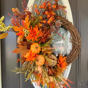 Autumn Pumpkin Grapevine, Autumn Grapevine, Fall Pumpkin Floral Grapevine, Autumn Pumpkin Floral Grapevine, Textured Pumpkin Floral Wreath