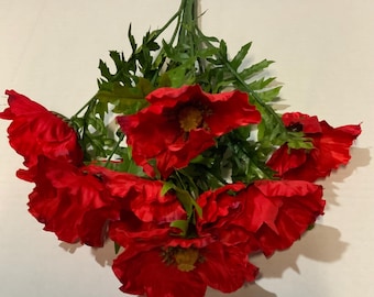 Red Poppy 21”W x 12”H x 9”D Bush with 9 stems and greenery