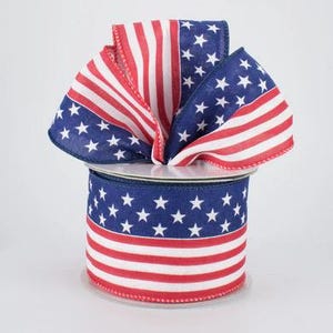 Red, White, and Blue Stars & Stripes 2.5” Ribbon; Patriotic Red, White and Blue Stars and Stripes 2.5” Ribbon; July 4th Stars and Stripes