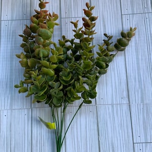 Orange Green Leaves 15”L x 9”W x 5”D plastic Boxwwod bush; Fall Floral Bush