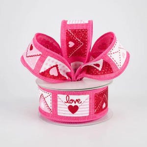 Love Letters In Hot Pink 1.5” Ribbon, Valentines Love Letters in Hot Pink 1.5” Ribbon, Hot Pink 1.5” Love Letters for Valentines Day