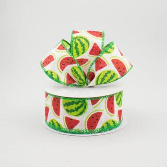 Watermelon Slices Royal Canvas Ribbon: White, Red, Green; Summer Watermelon Ribbon; Backyard BBQ; July 4th Celebration