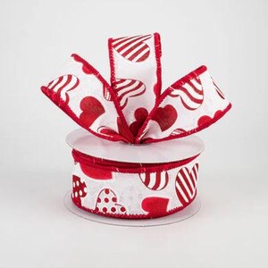Polka Dot, Stripe, Solid Hearts 1.5” Ribbon; Red & White Polka Dot, Stripe, Solid Hearts 1.5” Ribbon; Valentine Patterned Hearts 1.5” RIbbon