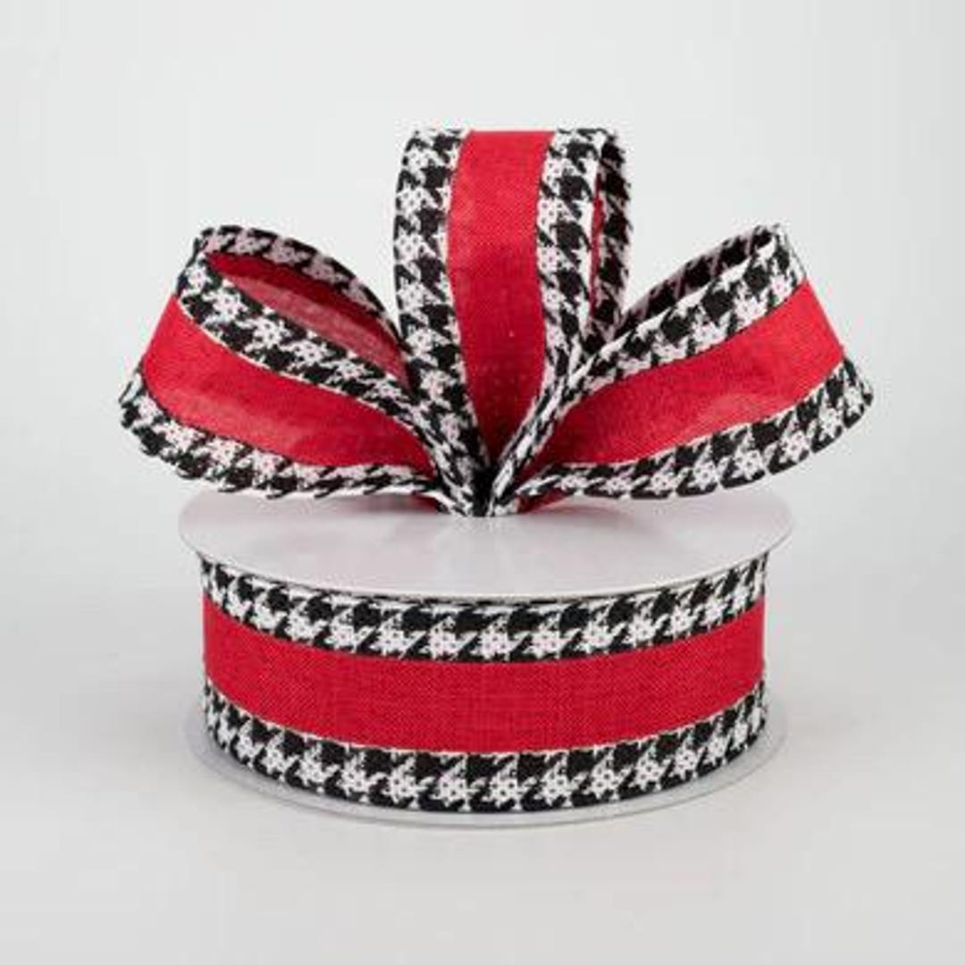 Sec Ribbon RDBKWT Houndstooth Edge 1.5” Wired Ribbon 10yd; SEC Football; Team ...
