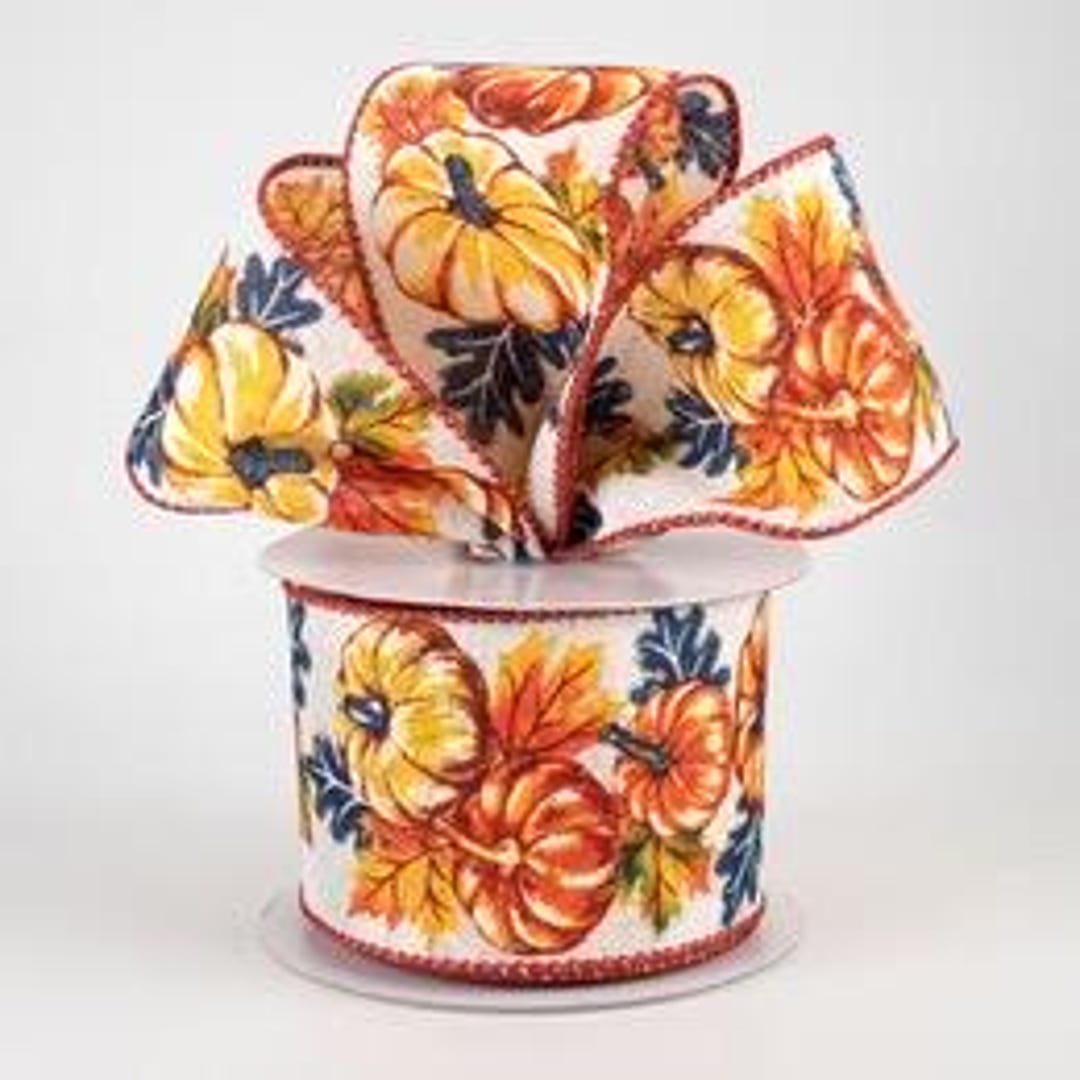 Pumpkin Ribbon Rhinestone Fall Pumpkin Leaves Linen 2.5” Ribbon; Pumpkin Ribbon; Fall & Halloween ...