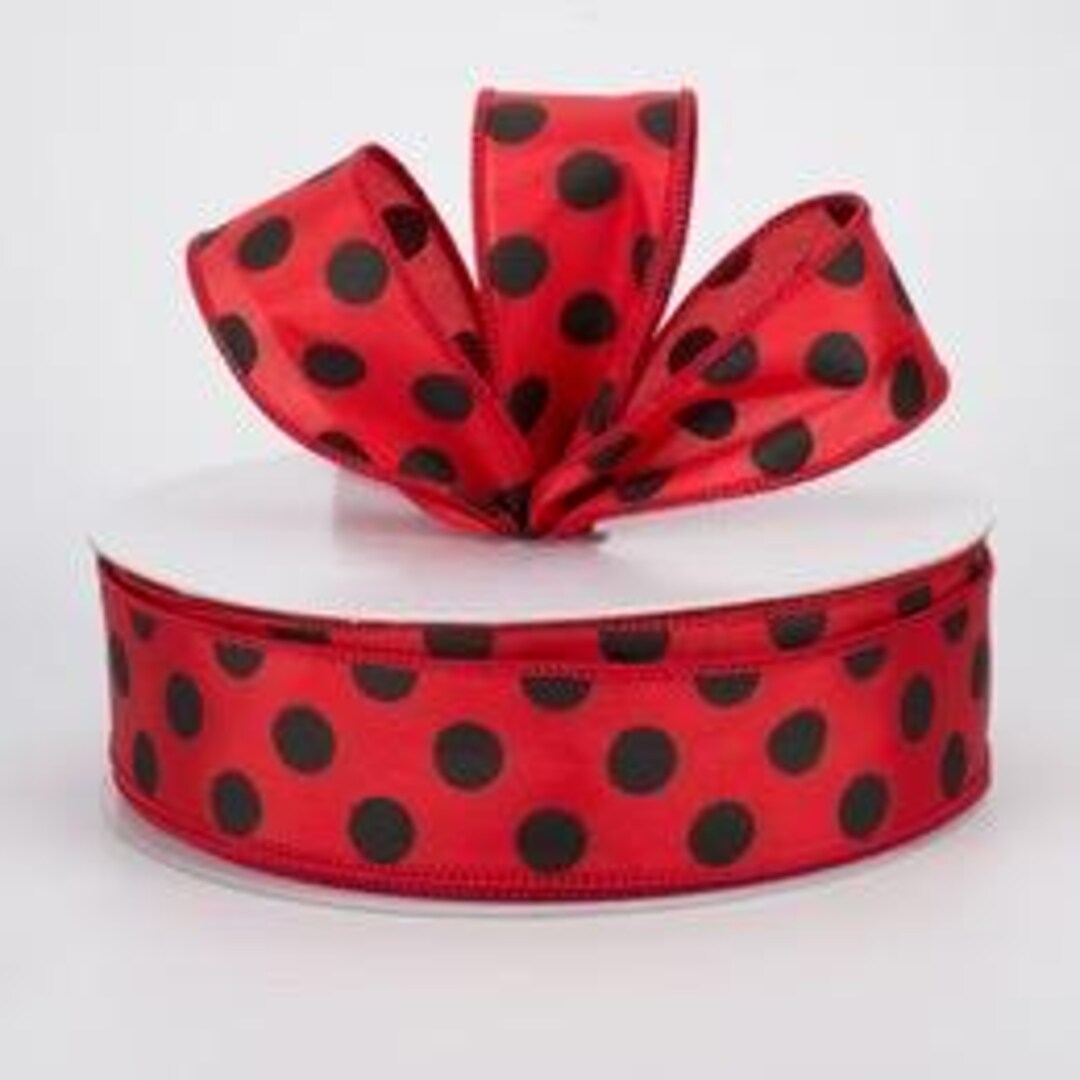 Red Satin 1.5” Ribbon With Black Polka Dots 10 Yard From an Open 50 ...