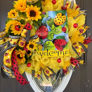 Welcome Ladybug Wreath, Spring Welcome Ladybug Wreath, Summer Welcome Ladybug Wreath, Welcome Ladybug Wreath for front door, Welcome Ladybug