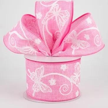 Pink Butterflies 2.5” Iridescent Ribbon, Pink Butterflies 2.5” Iridescent Breast Cancer Awareness Ribbon, Pink Butterflies Breast CA Ribbon