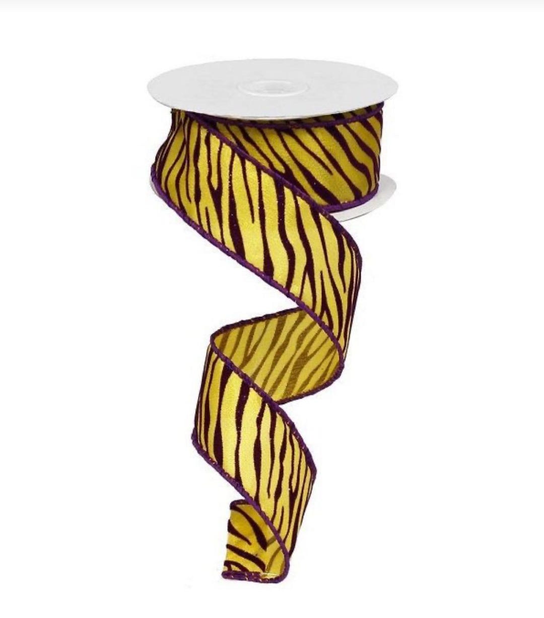 Purple/gold 1.5” Tiger Stripe Wired Ribbon; LSU Tigers; Sports Team ...