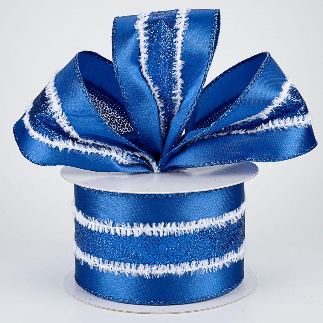2.5in Royal Blue Snow & Glitter Stripe Ribbon in a 1yd 15in Loose ...