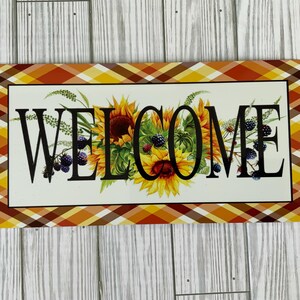 Welcome Sunflower Plaid Sign; Welcome Sunflower Plaid Wreath Attachment