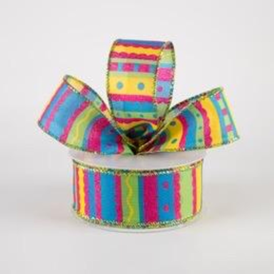 Whimsy Ribbon Blue Summer Fun 1.5” Glitter Whimsy Stripe Wired Ribbon in 10yd Ribbon Rolls ...