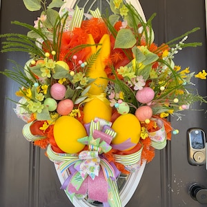 Easter bunny wreath, Spring holiday wreath, Easter wall decoration, Easter door decor, Easter bunny egg wreath, Easter bunny floral wreath