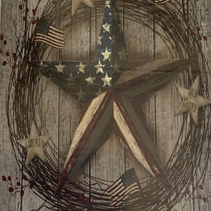 Patriotic Barn Star 6” x 10” Sign; July 4th Barn Star; Old Glory, Freedom, Liberty Sign; Rustic Independence Sign; Fourth of July RWB Sign