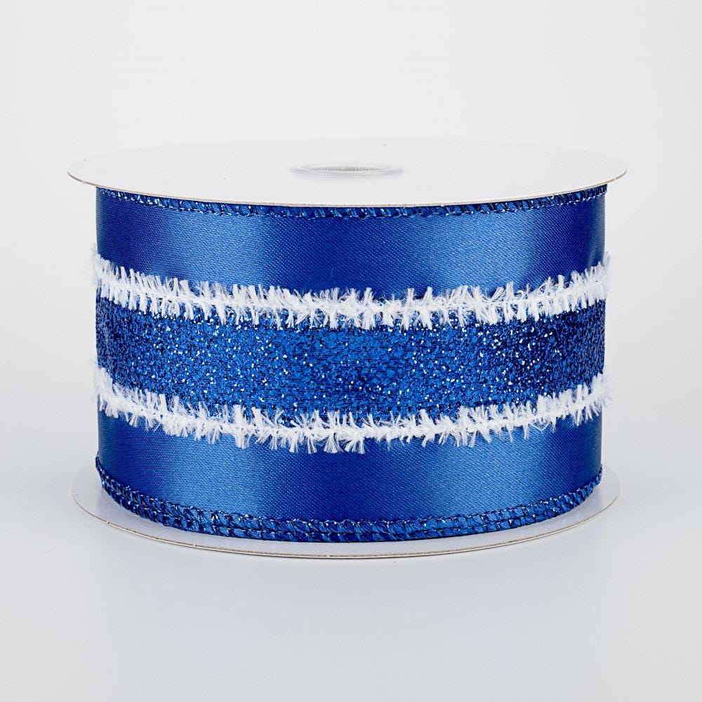 2.5in Royal Blue Snow & Glitter Stripe Ribbon in a 1yd 15in Loose ...