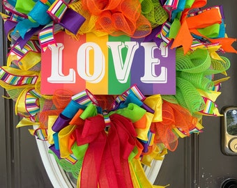 Love Wreath, LGBTQ Wreath, Pride Awareness Wreath, Wall Decor, Summer Wreath Sign,June PRIDE Wreath, Pride Wreath, June LGBTQ Door Decor