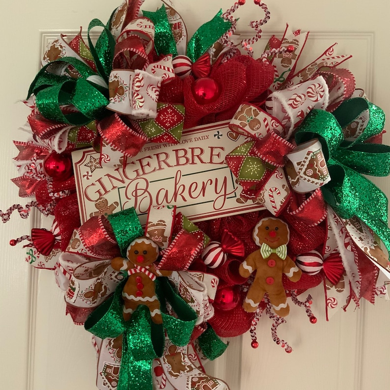 Gingerbread Bakery Wreath for Front Door Gingerbread Deco | Etsy