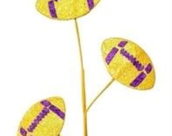 Yellow & Purple 24” Glitter Triple Football Pick/Wreath Attachment; LSU Football Pick; Fall Football