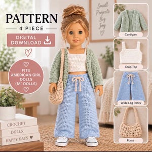 American Girl Doll Modern 4 Piece Outfit Crochet Pattern | Digital Download | 18 inch doll (PDF Download) Updated